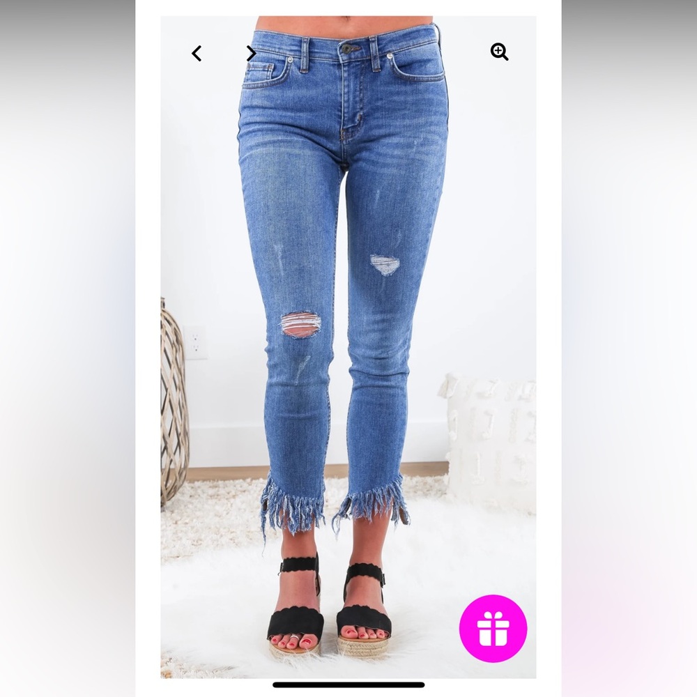 FREE PEOPLE GREAT HEIGHTS FRAYED SKINNY JEAN WORN INDIGO DENIM PANTS‎ - Picture 4 of 11